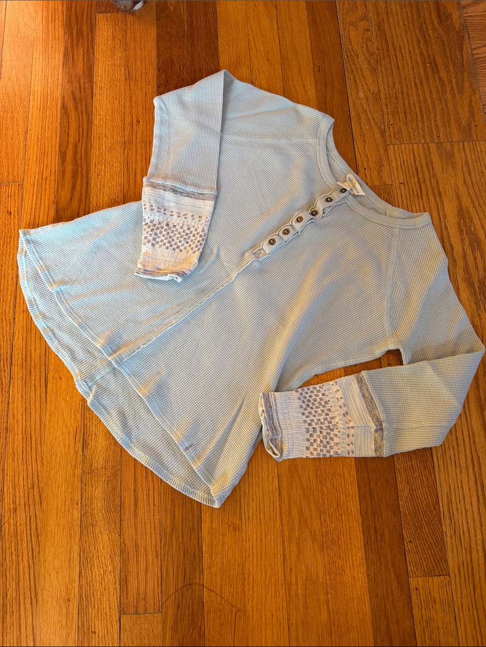 Sundance Pale Blue Waffle Henley with Patterned Cuffs